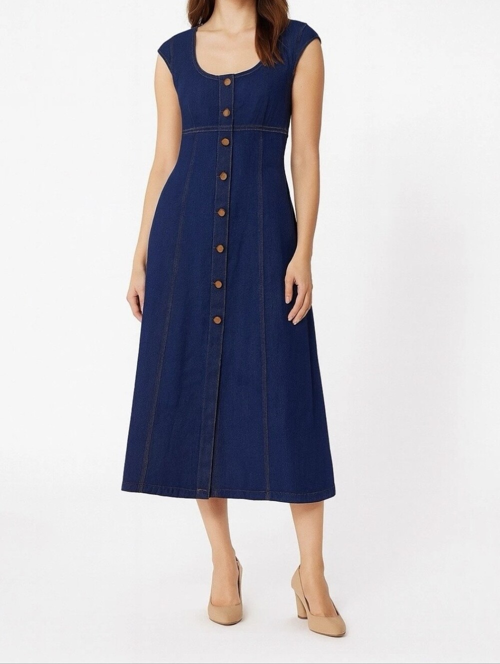 Madewell Denim Square-Neck Midi Dress Benton Wash